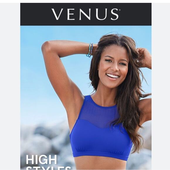 Venus mesh high neck bikini top with mesh sz 10 cerulean royal blue - Picture 1 of 11